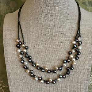 Vintage Lia Sophia two strand fresh water pearl choker gun metal tone crystals